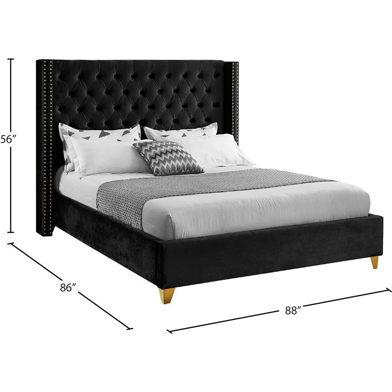 Pemberly Row Contemporary Black Velvet King Bed - 88