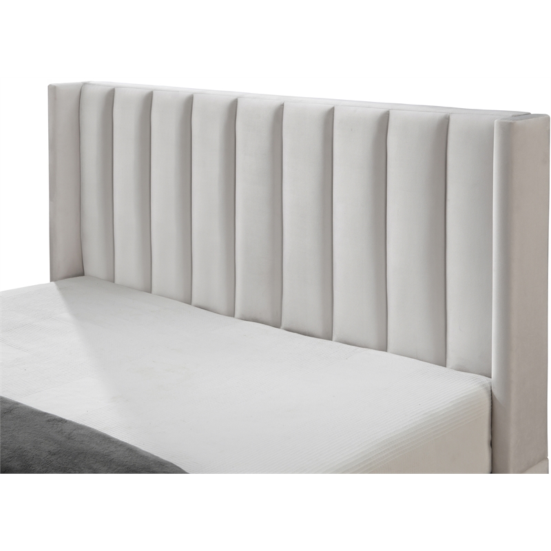 Pemberly Row Contemporary Cream Velvet King Bed - 81