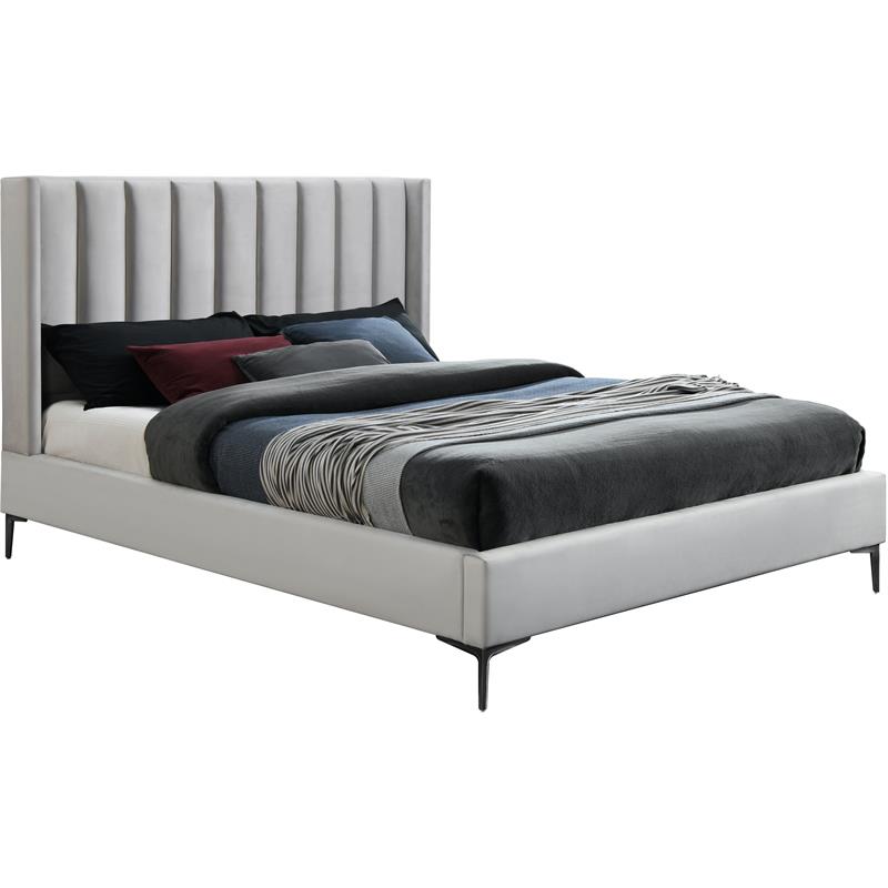 Pemberly Row Contemporary Cream Velvet King Bed - 81
