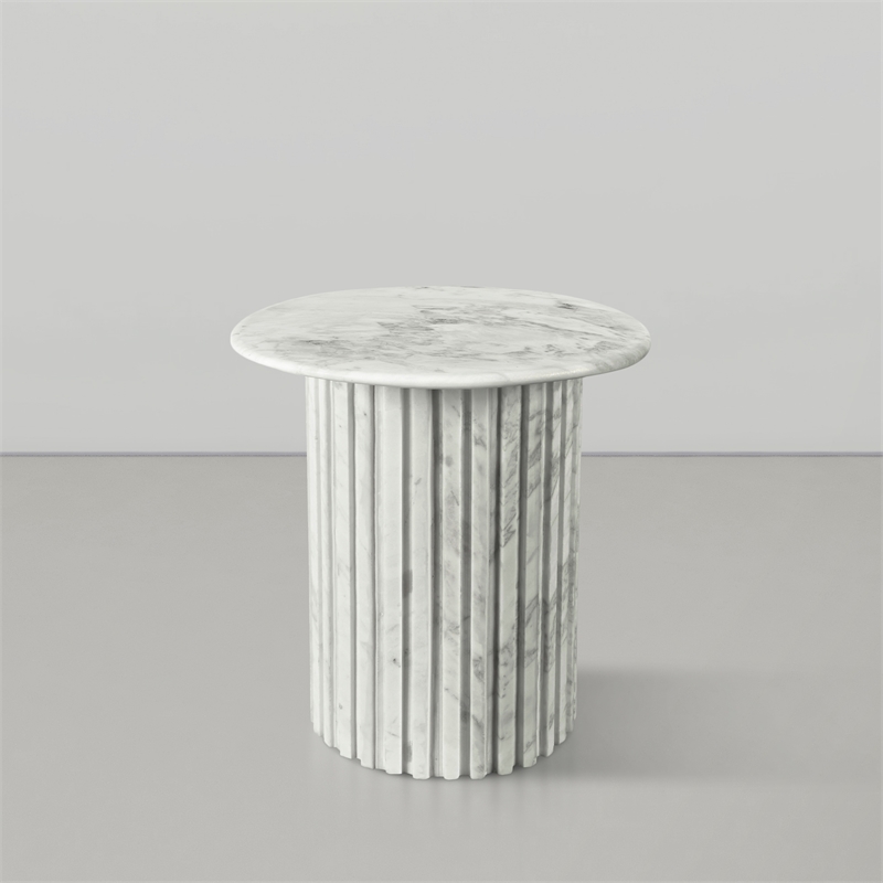 Pemberly Row Contemporary White Marble End Table - 18