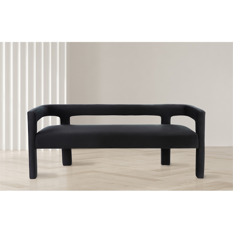 Pemberly Row Contemporary Soft Black Velvet Bench - 66.5