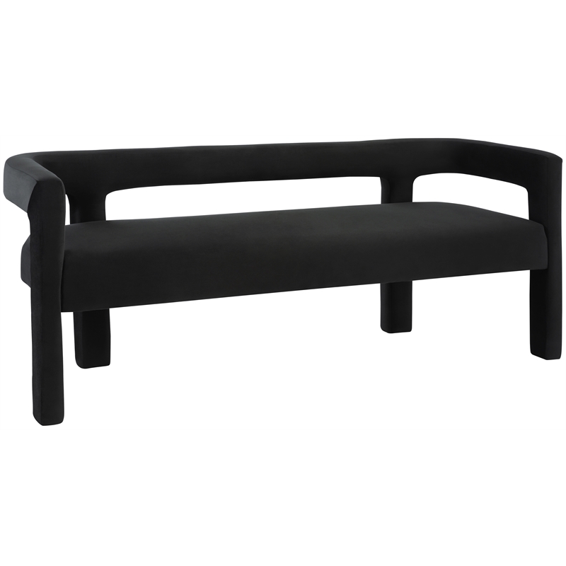 Pemberly Row Contemporary Soft Black Velvet Bench - 66.5