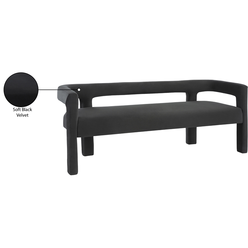 Pemberly Row Contemporary Soft Black Velvet Bench - 66.5