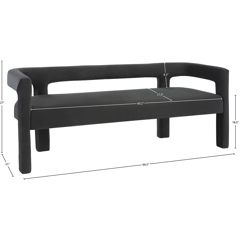 Pemberly Row Contemporary Soft Black Velvet Bench - 66.5