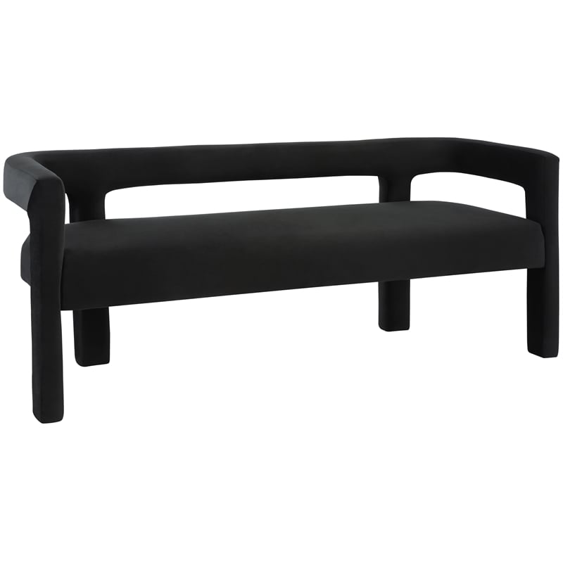 Pemberly Row Contemporary Soft Black Velvet Bench - 66.5