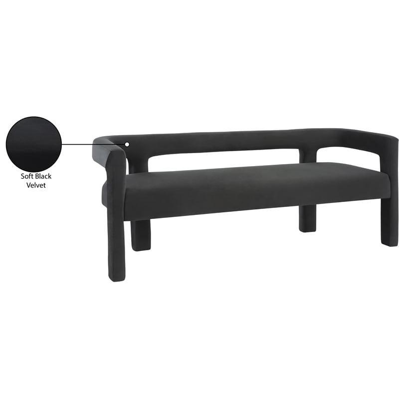 Pemberly Row Contemporary Soft Black Velvet Bench - 66.5