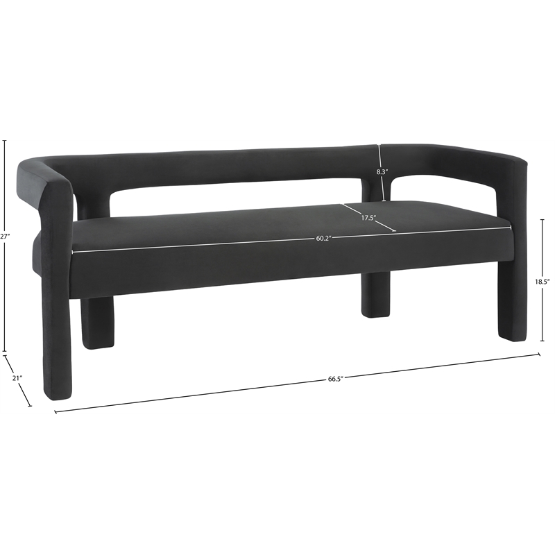 Pemberly Row Contemporary Soft Black Velvet Bench - 66.5