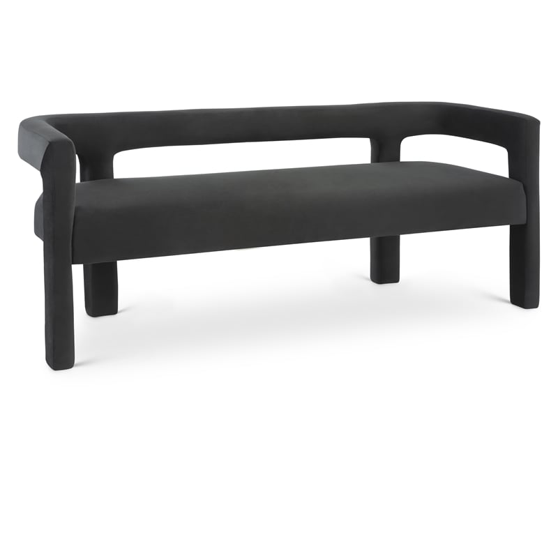 Pemberly Row Contemporary Soft Black Velvet Bench - 66.5