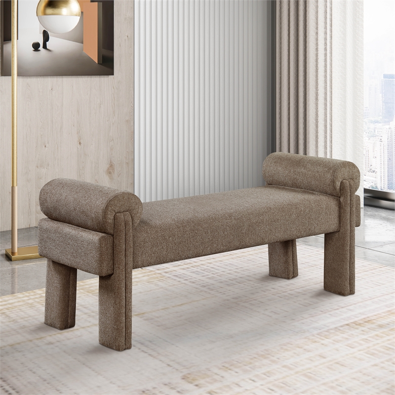 Pemberly Row Contemporary Soft Brown Fabric Bench - 55