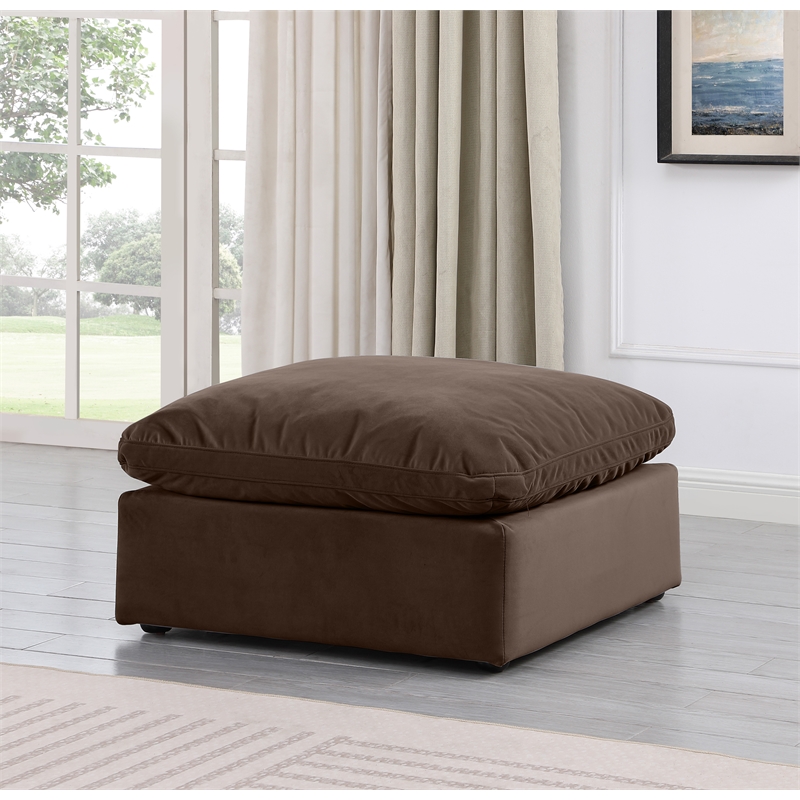 Pemberly Row Contemporary Velvet Ottoman in Brown - 18.5