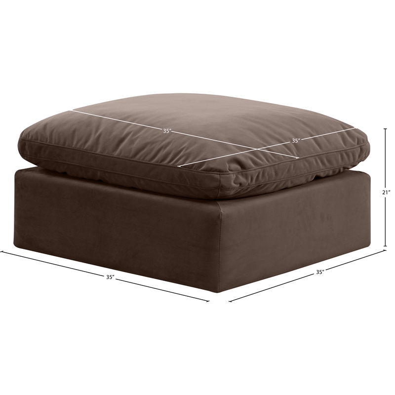 Pemberly Row Contemporary Velvet Ottoman in Brown - 18.5