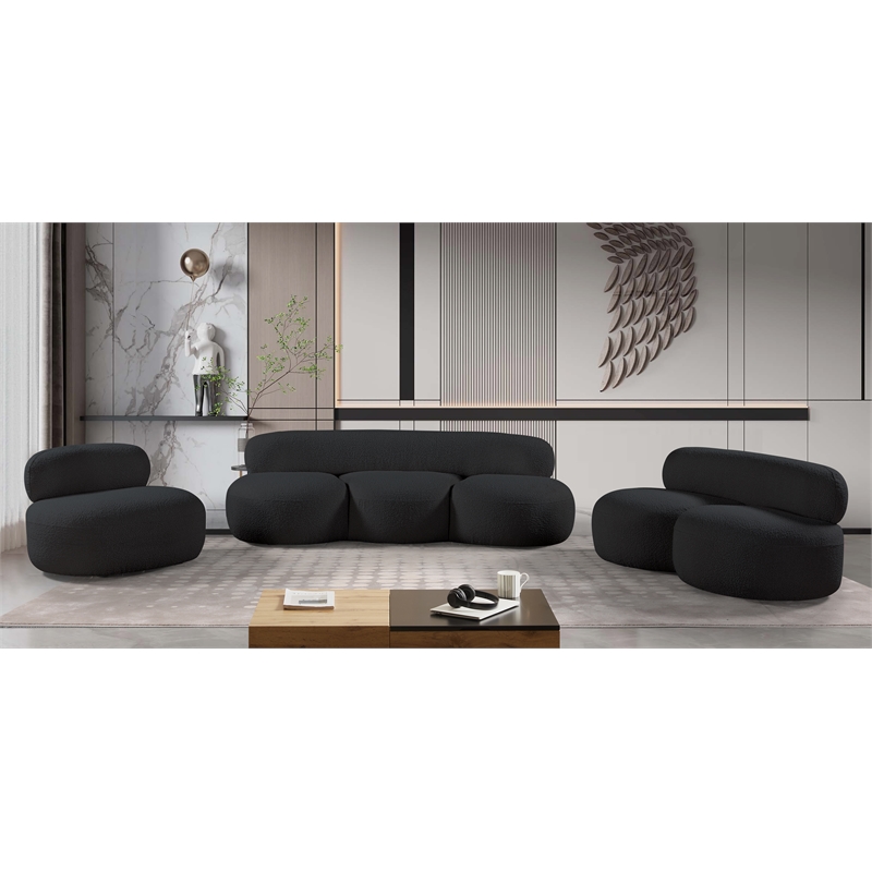 Pemberly Row Contemporary Black Boucle Fabric Sofa - 88.5