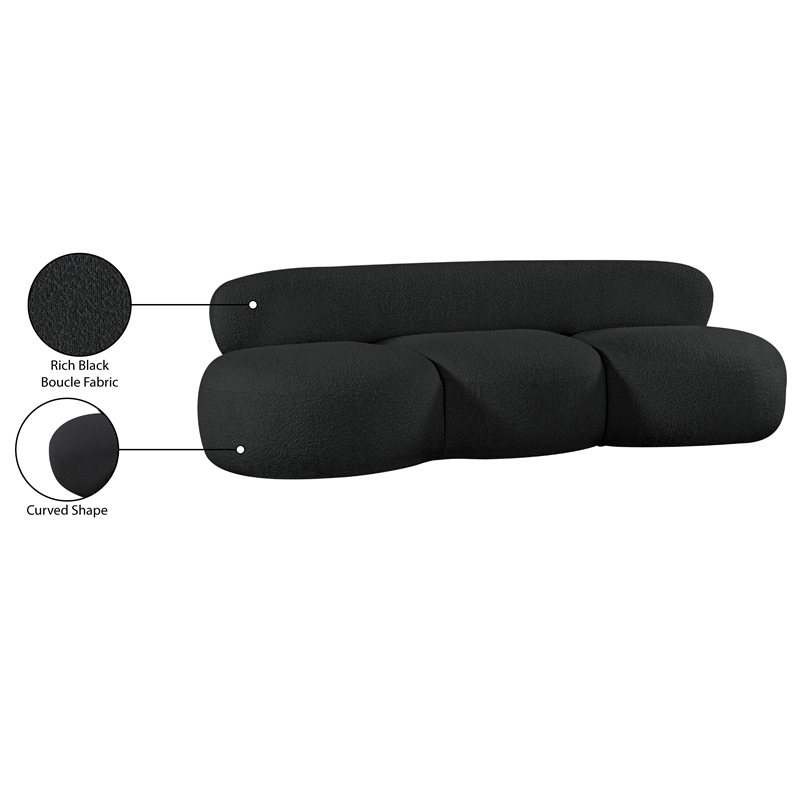 Pemberly Row Contemporary Black Boucle Fabric Sofa - 88.5