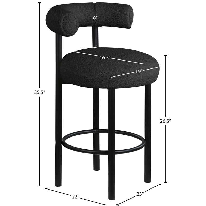 Pemberly Row Contemporary Black Boucle Fabric Stool - 23