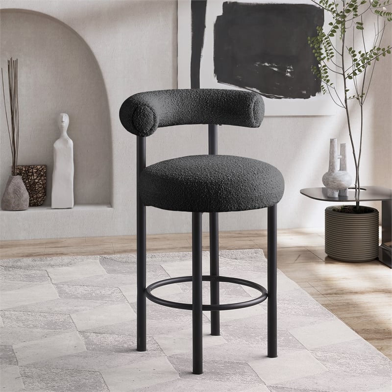 Pemberly Row Contemporary Black Boucle Fabric Stool - 23