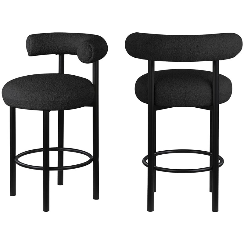 Pemberly Row Contemporary Black Boucle Fabric Stool - 23