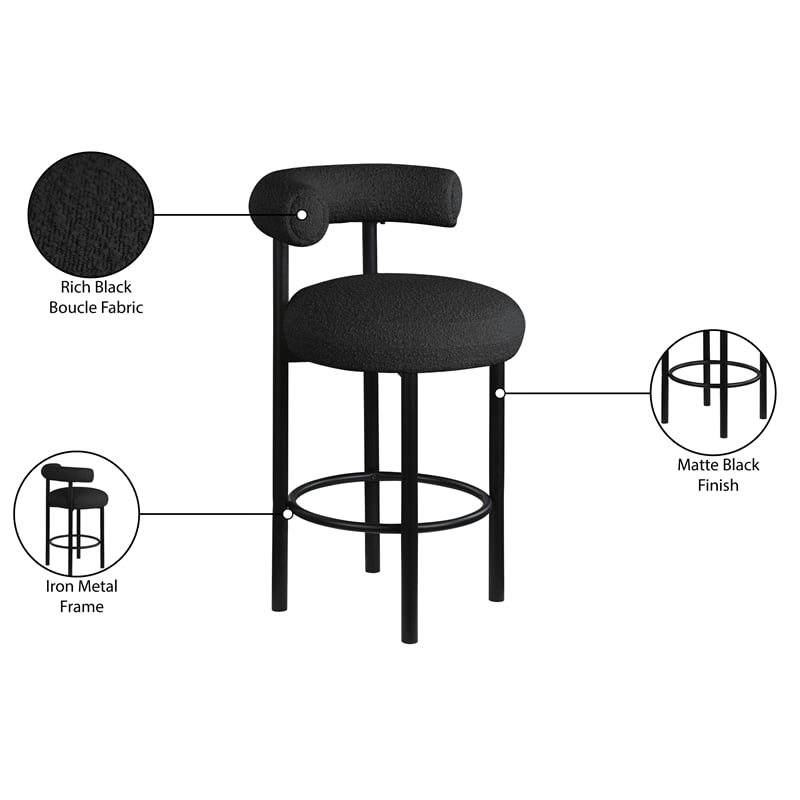 Pemberly Row Contemporary Black Boucle Fabric Stool - 23