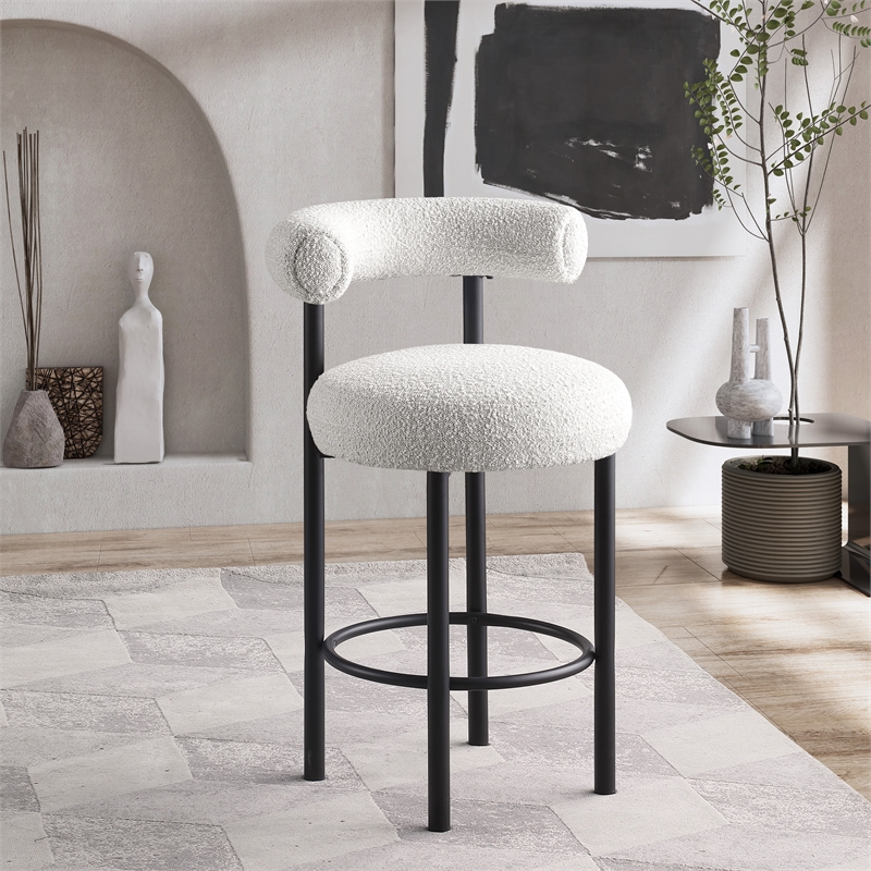 Pemberly Row Contemporary Cream Boucle Fabric Stool - 23