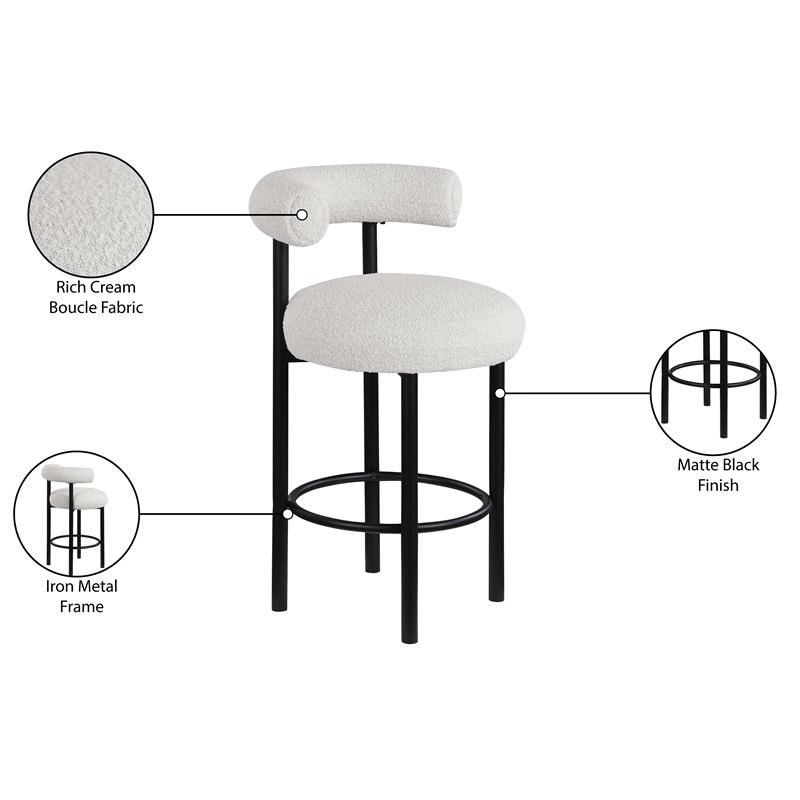 Pemberly Row Contemporary Cream Boucle Fabric Stool - 23