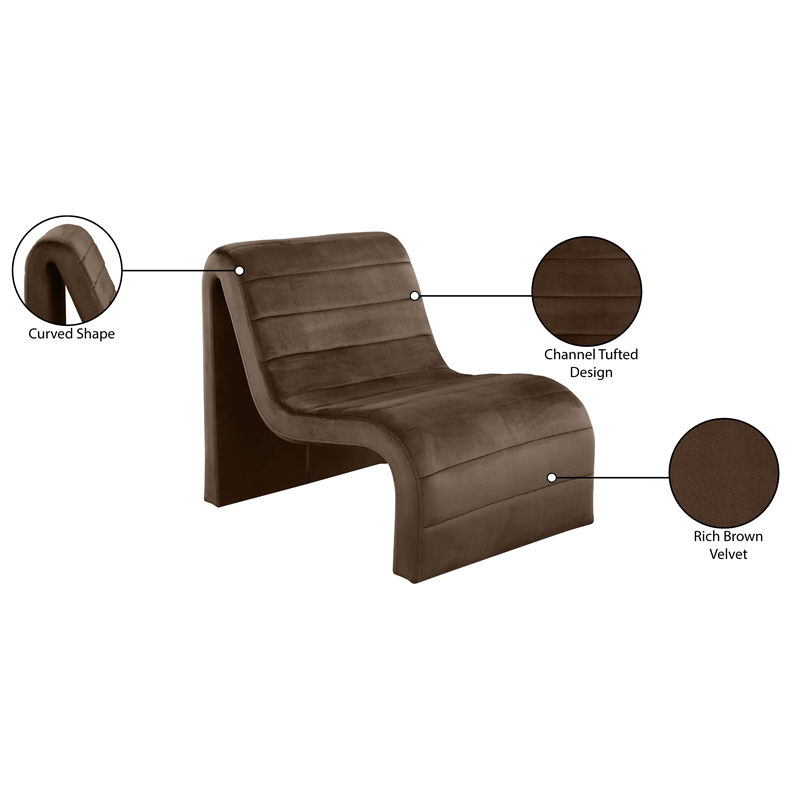 Pemberly Row Contemporary Brown Velvet Accent Chair - 26.4