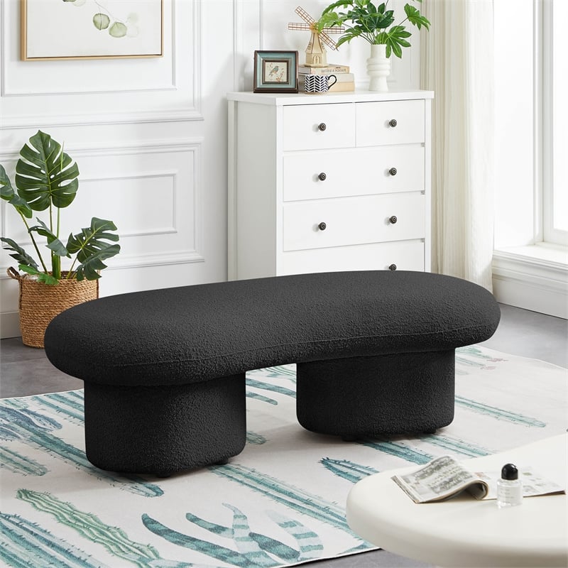 Pemberly Row Contemporary Black Boucle Fabric Bench - 59