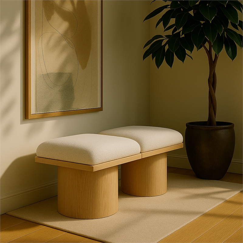 Pemberly Row Contemporary Cream Boucle Fabric Bench - 31