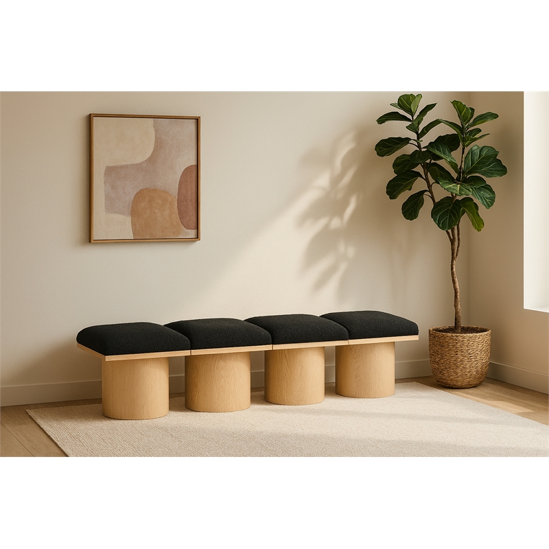 Pemberly Row Contemporary Black Boucle Fabric Bench - 72