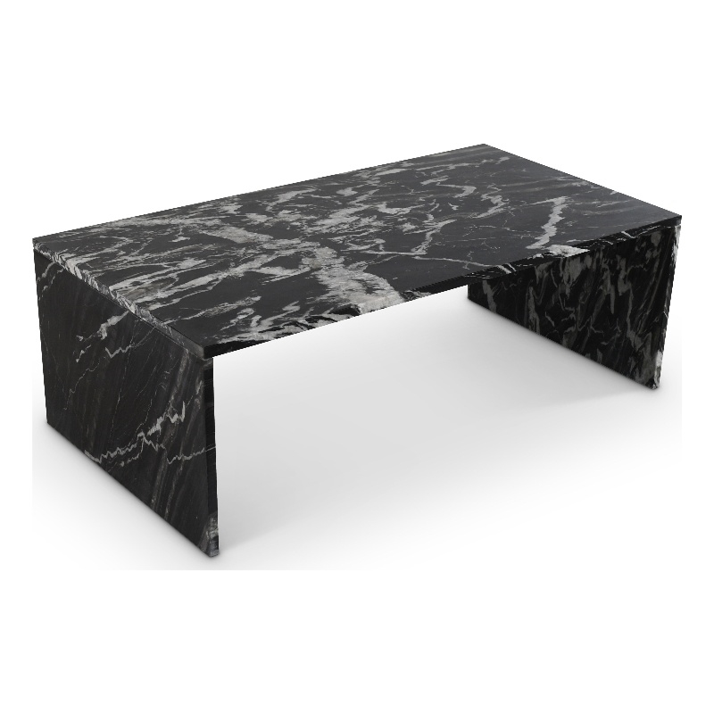 Pemberly Row Contemporary Black Marble Coffee Table - 48