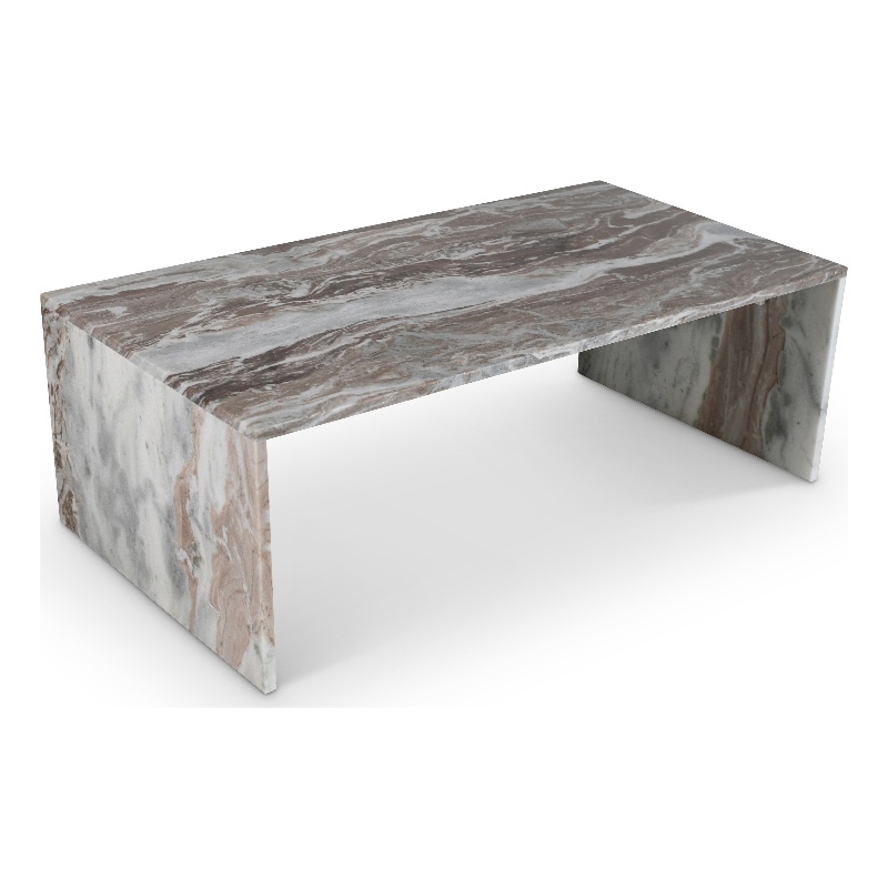 Pemberly Row Contemporary Brown Marble Coffee Table - 48