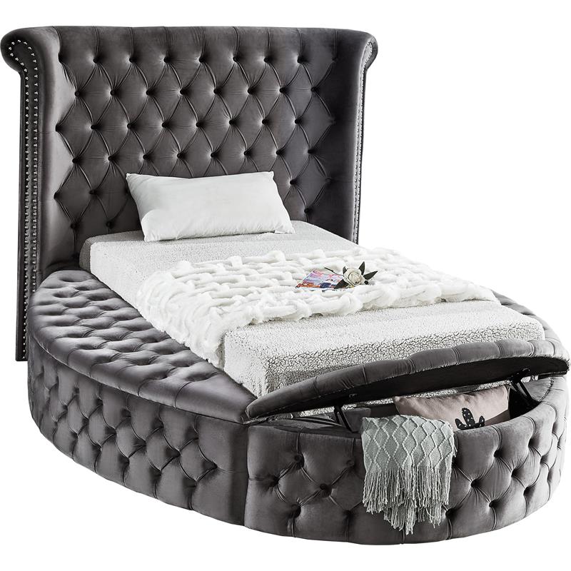 Pemberly Row Contemporary Gray Velvet Twin Round Bed - 71.5