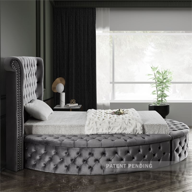 Pemberly Row Contemporary Gray Velvet Twin Round Bed - 71.5