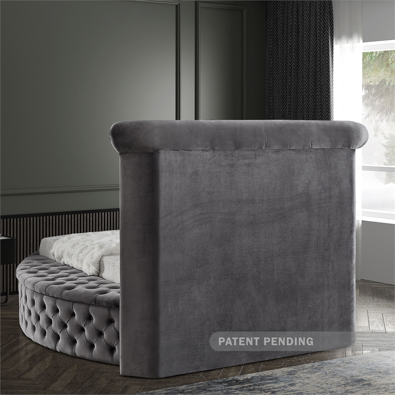 Pemberly Row Contemporary Gray Velvet Twin Round Bed - 71.5