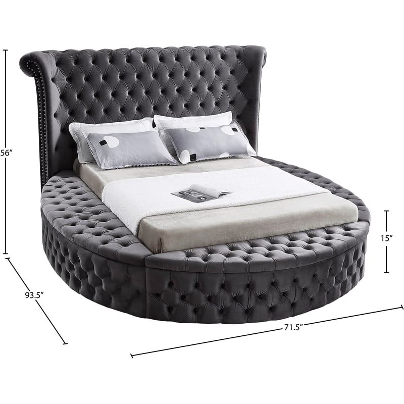 Pemberly Row Contemporary Gray Velvet Twin Round Bed - 71.5
