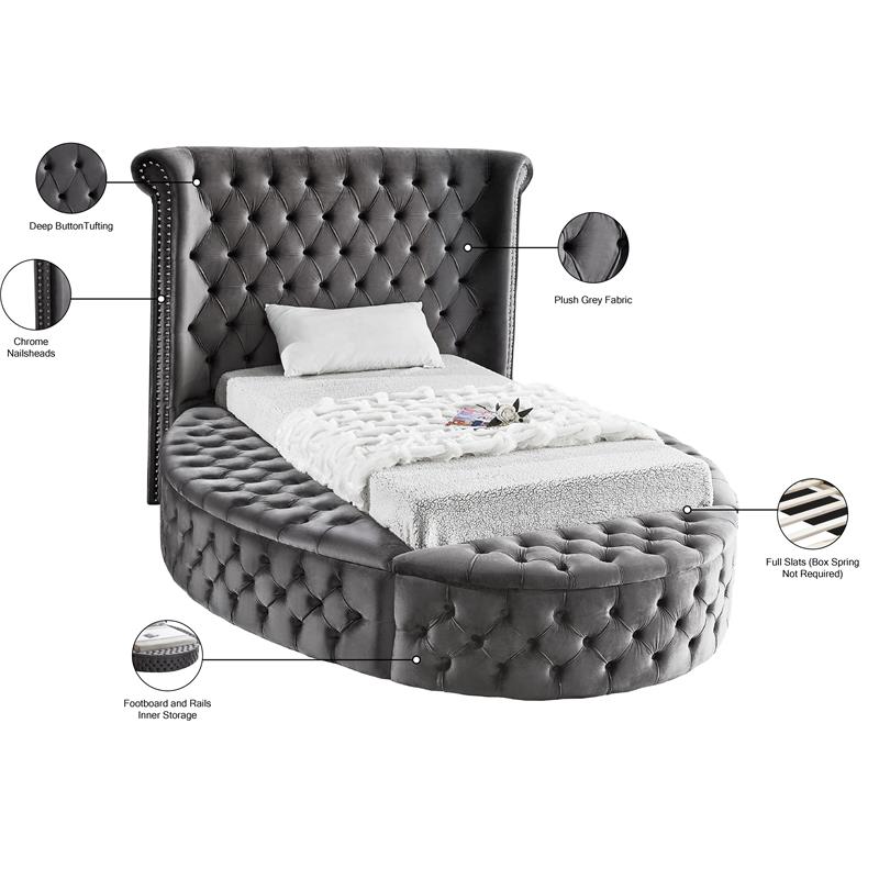 Pemberly Row Contemporary Gray Velvet Twin Round Bed - 71.5