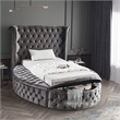 Pemberly Row Contemporary Gray Velvet Twin Round Bed - 71.5