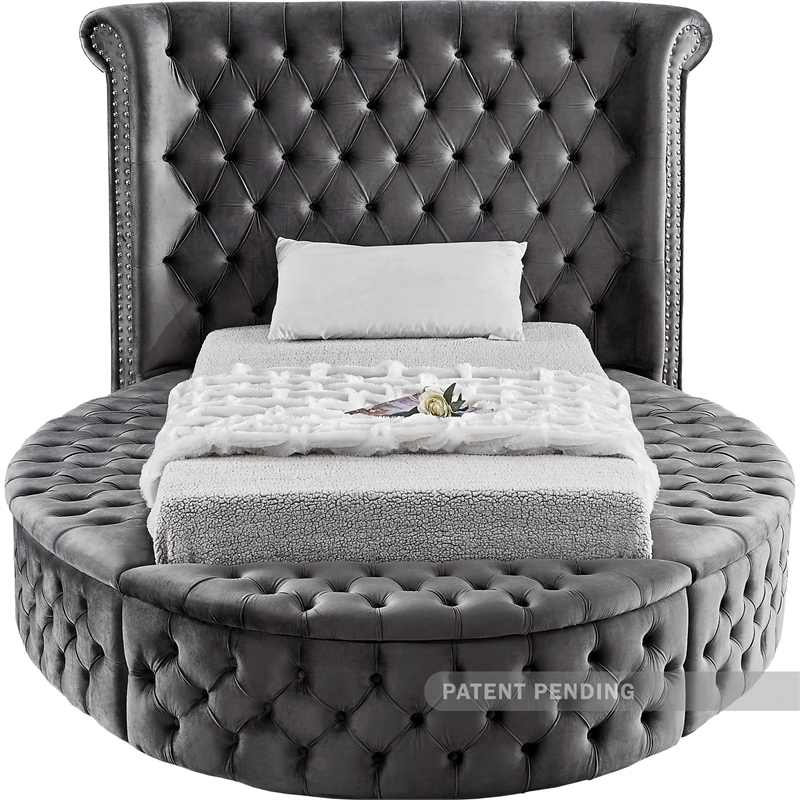 Pemberly Row Contemporary Gray Velvet Twin Round Bed - 71.5