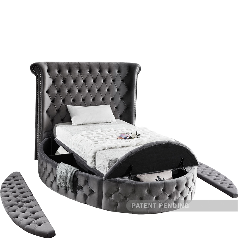 Pemberly Row Contemporary Gray Velvet Twin Round Bed - 71.5