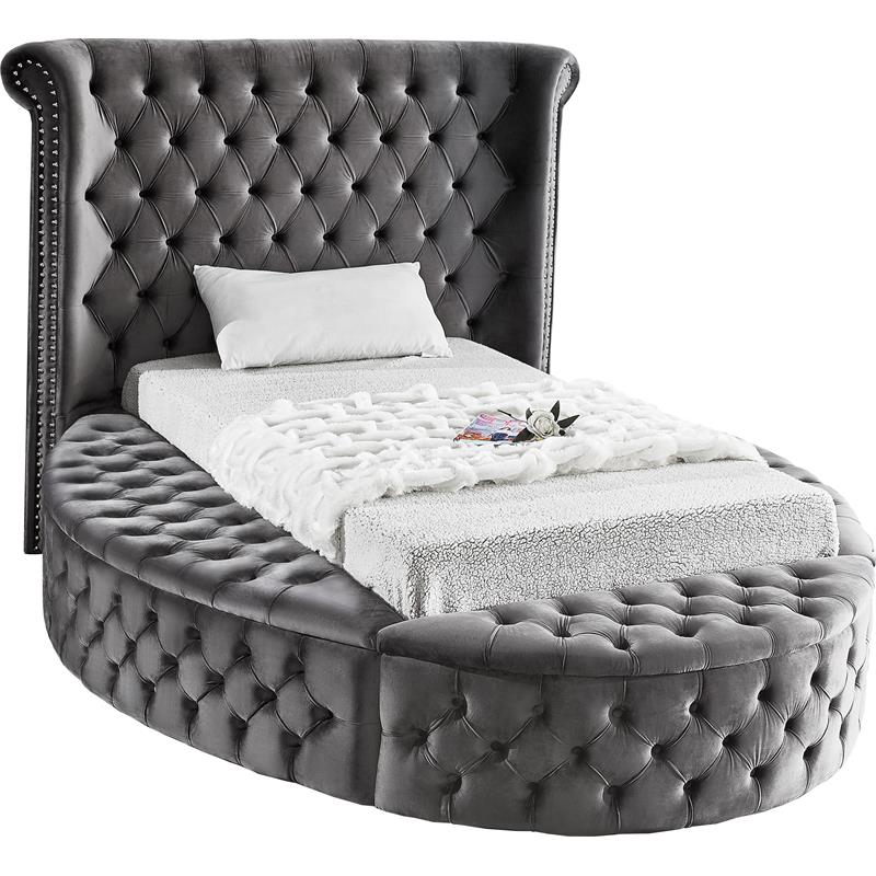 Pemberly Row Contemporary Gray Velvet Twin Round Bed - 71.5