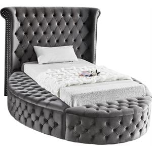 Pemberly Row Contemporary Gray Velvet Twin Round Bed - 71.5&quotW x 93.5&quotD x 56&quotH