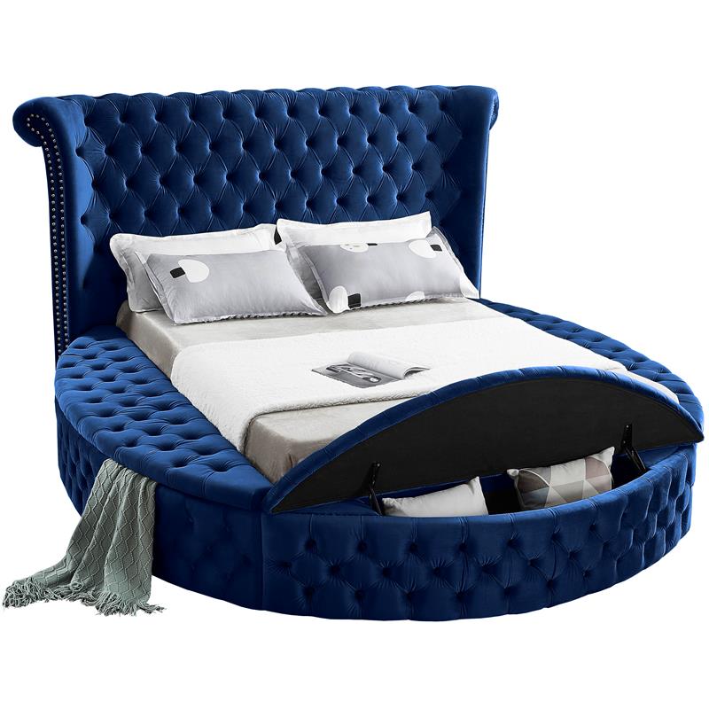 Pemberly Row Contemporary Navy Velvet Full Round Bed - 87