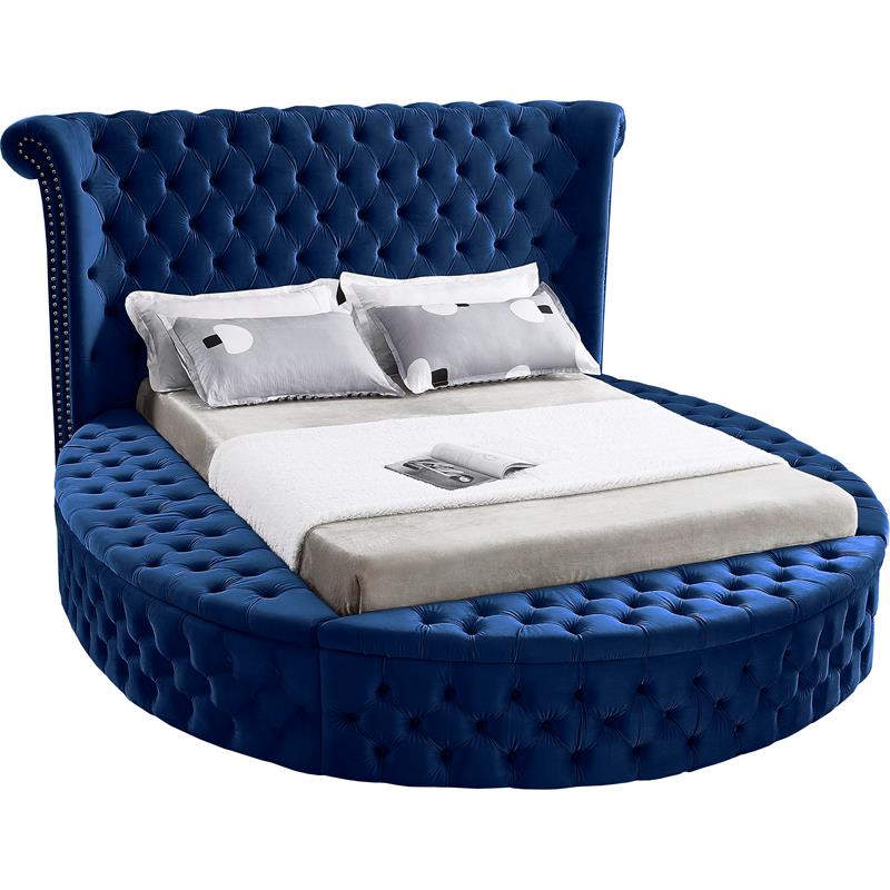 Pemberly Row Contemporary Navy Velvet Full Round Bed - 87