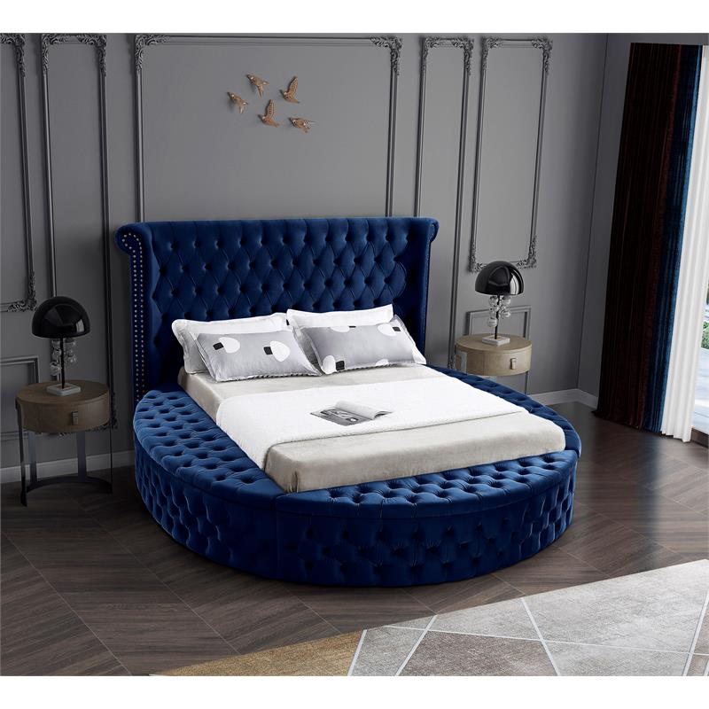 Pemberly Row Contemporary Navy Velvet King Round Bed - 110