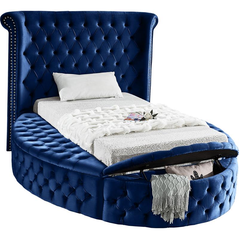 Pemberly Row Contemporary Navy Velvet Twin Round Bed - 71.5