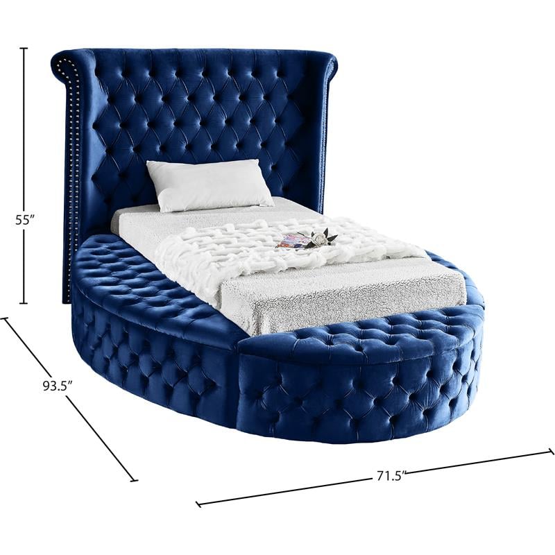 Pemberly Row Contemporary Navy Velvet Twin Round Bed - 71.5