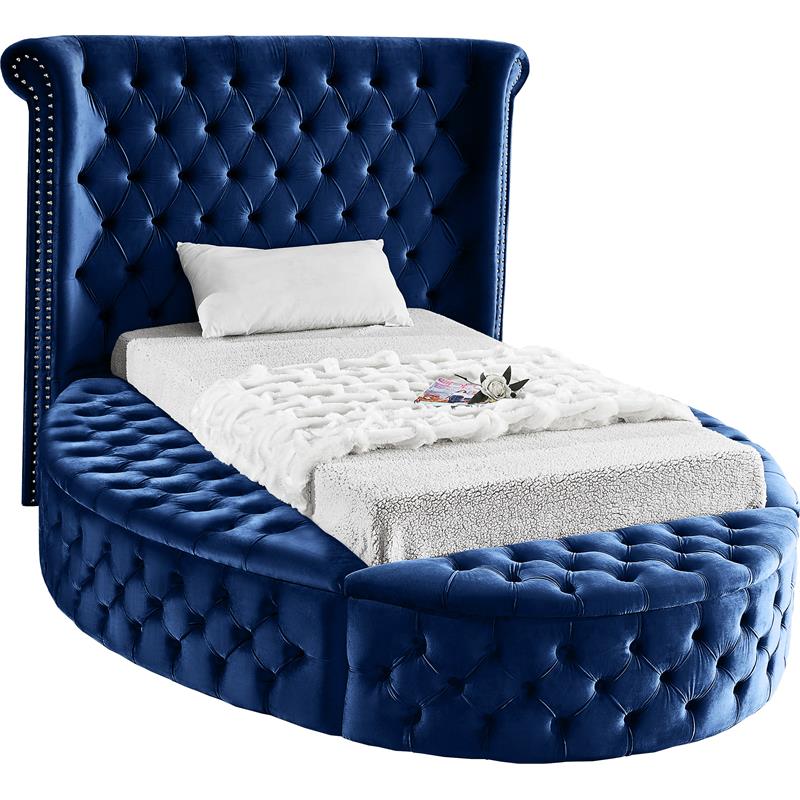 Pemberly Row Contemporary Navy Velvet Twin Round Bed - 71.5