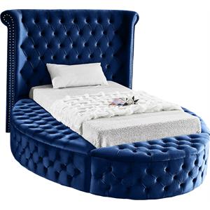 Pemberly Row Contemporary Navy Velvet Twin Round Bed - 71.5&quotW x 93.5&quotD x 56&quotH