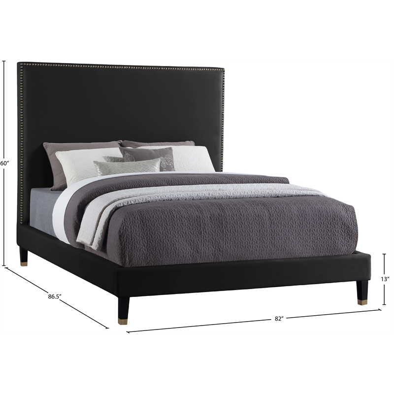 Pemberly Row Contemporary Soft Black Velvet King Bed - 82