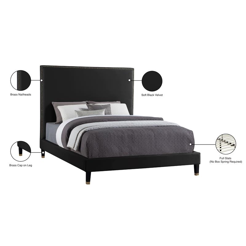 Pemberly Row Contemporary Soft Black Velvet King Bed - 82