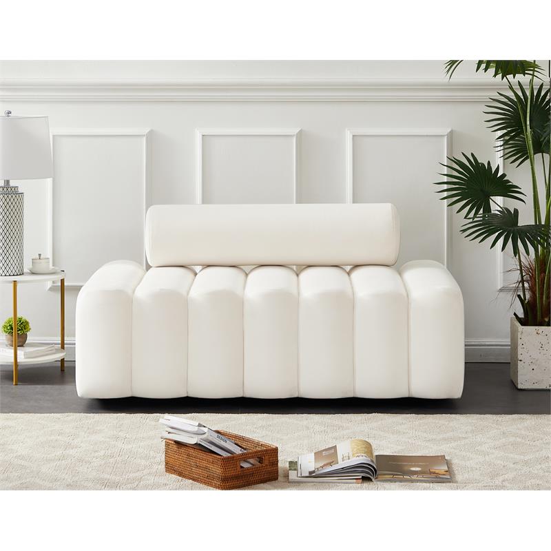 Pemberly Row Contemporary Soft Cream Velvet Loveseat - 58
