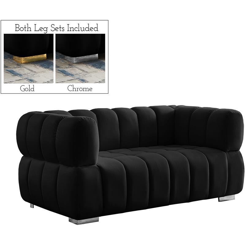 Pemberly Row Contemporary Soft Black Velvet Loveseat - 68